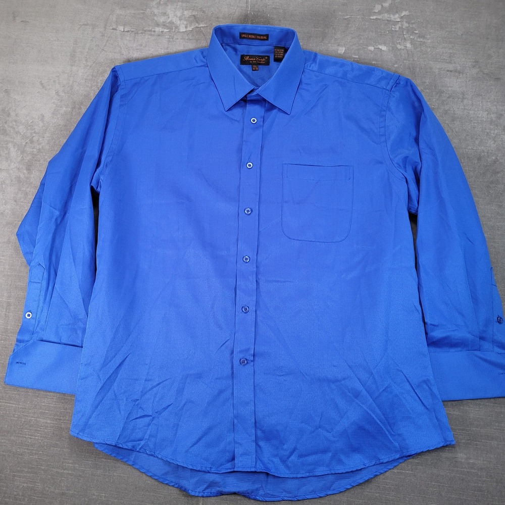 Bruno Conte Dress Shirt Men's 17 1/2‎ 34/35 Blue Single Needle Tailoring